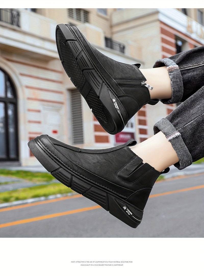 mens solid casual ankle boots breathable anti skid slip on boots with side zippers for outdoor details 13