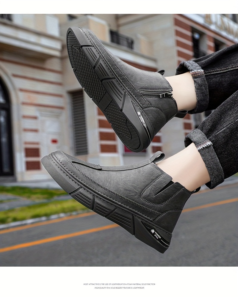 mens solid casual ankle boots breathable anti skid slip on boots with side zippers for outdoor details 14