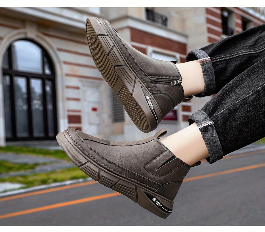 mens solid casual ankle boots breathable anti skid slip on boots with side zippers for outdoor details 15