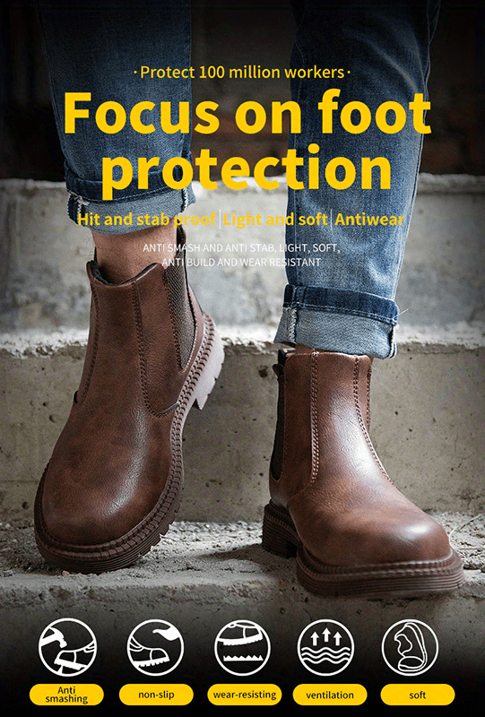 mens chelsea work boots steel toe anti smash casual boots for outdoor activities details 0
