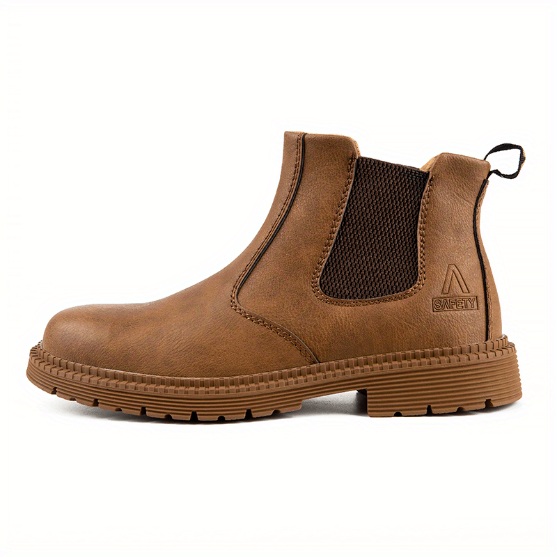 mens chelsea work boots steel toe anti smash casual boots for outdoor activities details 1