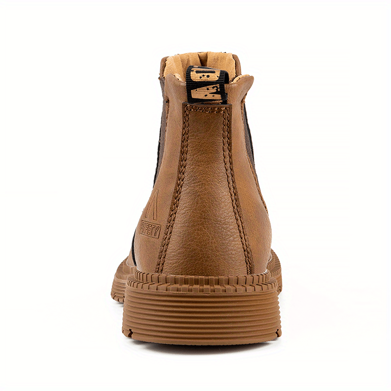 mens chelsea work boots steel toe anti smash casual boots for outdoor activities details 2