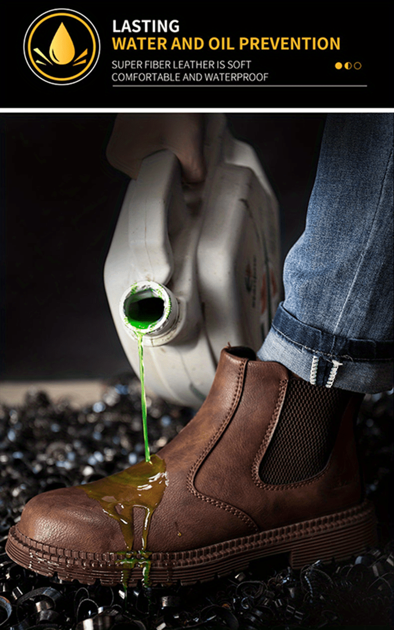 mens chelsea work boots steel toe anti smash casual boots for outdoor activities details 8