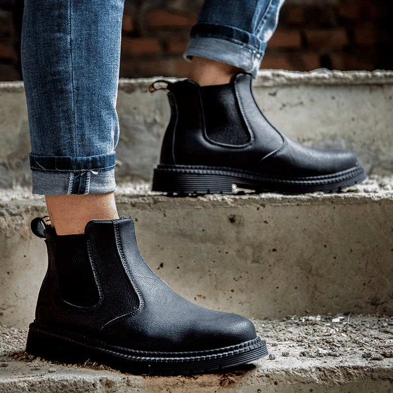 mens chelsea work boots steel toe anti smash casual boots for outdoor activities details 10