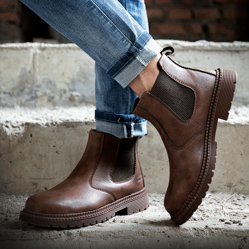 mens chelsea work boots steel toe anti smash casual boots for outdoor activities details 11