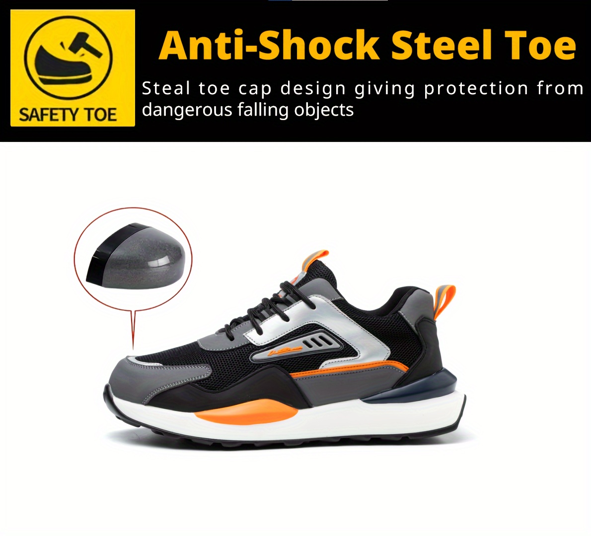mens steel toe puncture proof anti skid work safety shoes breathable woven knit industrial construction sneakers details 0