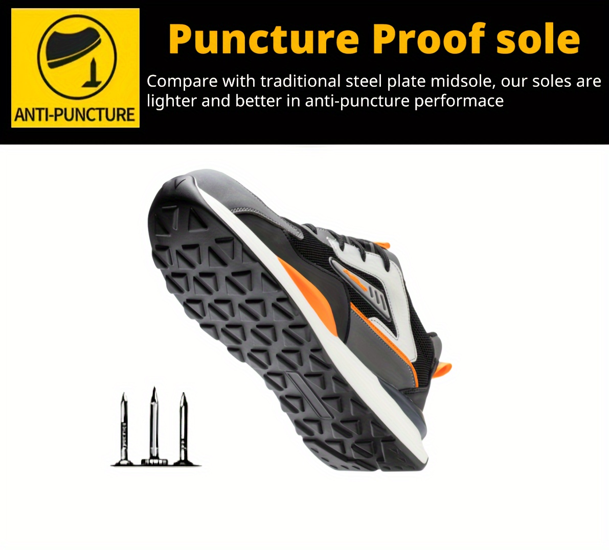 mens steel toe puncture proof anti skid work safety shoes breathable woven knit industrial construction sneakers details 1