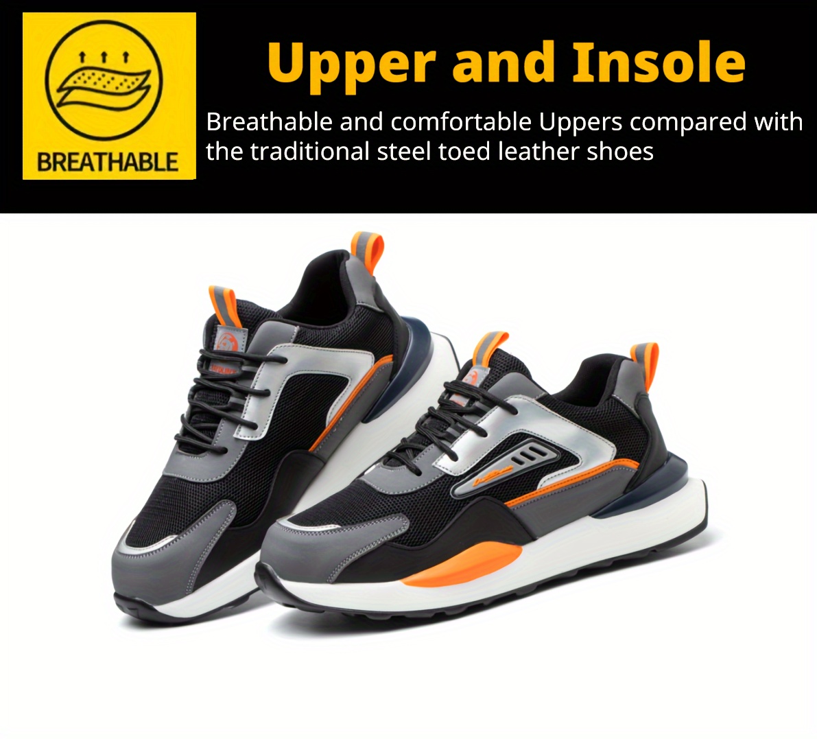 mens steel toe puncture proof anti skid work safety shoes breathable woven knit industrial construction sneakers details 3