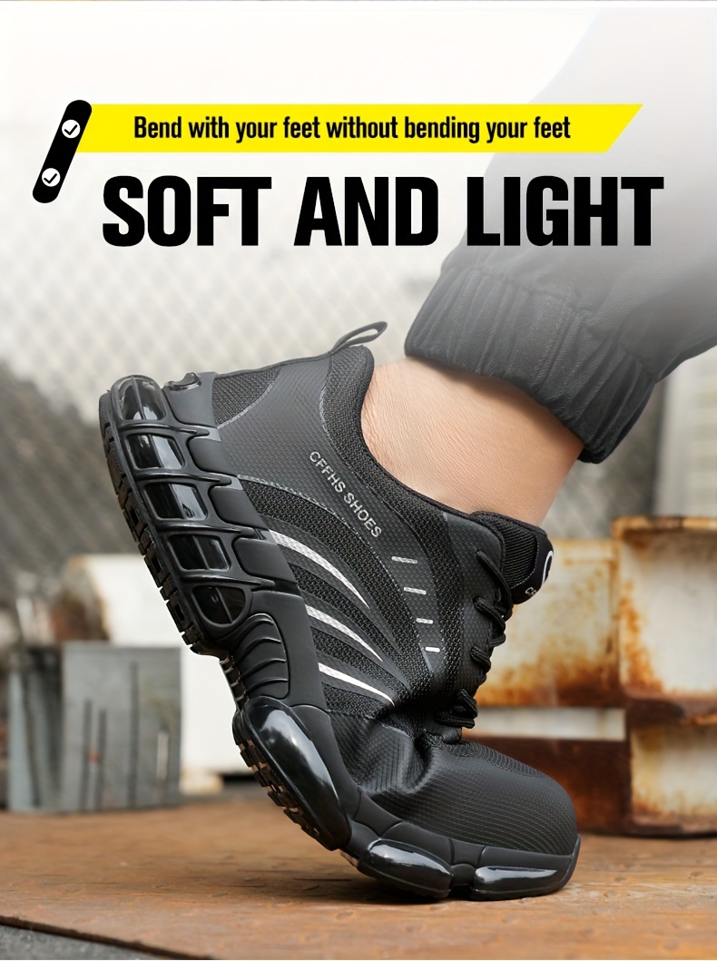 plus size mens trendy steel toe work boots comfy non slip lace up casual durable sneakers for mens outdoor activities details 7