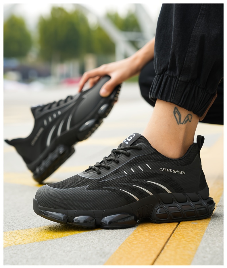 plus size mens trendy steel toe work boots comfy non slip lace up casual durable sneakers for mens outdoor activities details 13