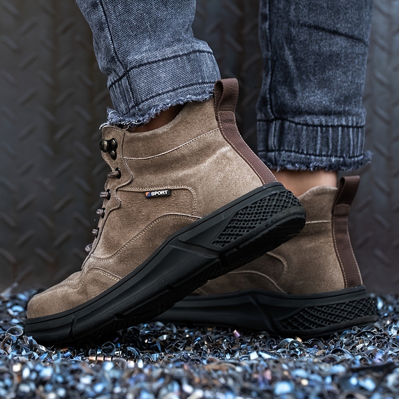 puncture proof waterproof wear resistant non slip work boots steel toe boots industrial construction safety shoes black dark brown details 0