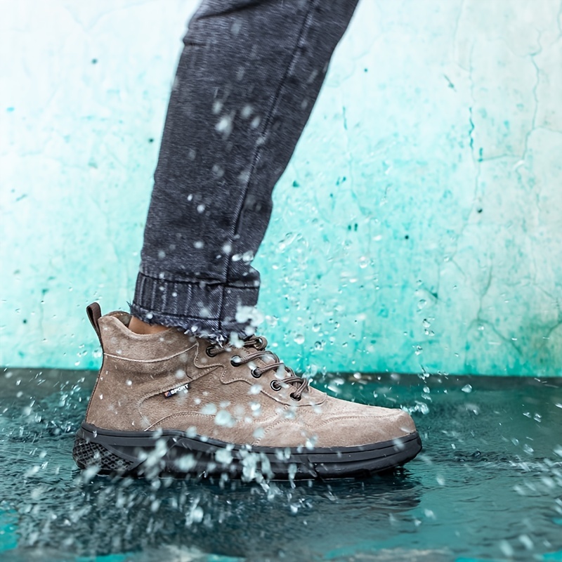 puncture proof waterproof wear resistant non slip work boots steel toe boots industrial construction safety shoes black dark brown details 2