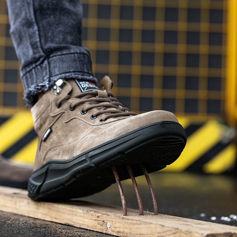 puncture proof waterproof wear resistant non slip work boots steel toe boots industrial construction safety shoes black dark brown details 3