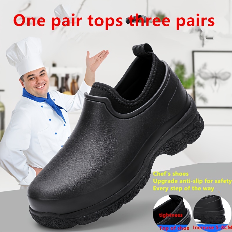 mens solid slip on waterproof oil proof chef shoes comfy non slip casual durable work shoes for mens outdoor activities details 0