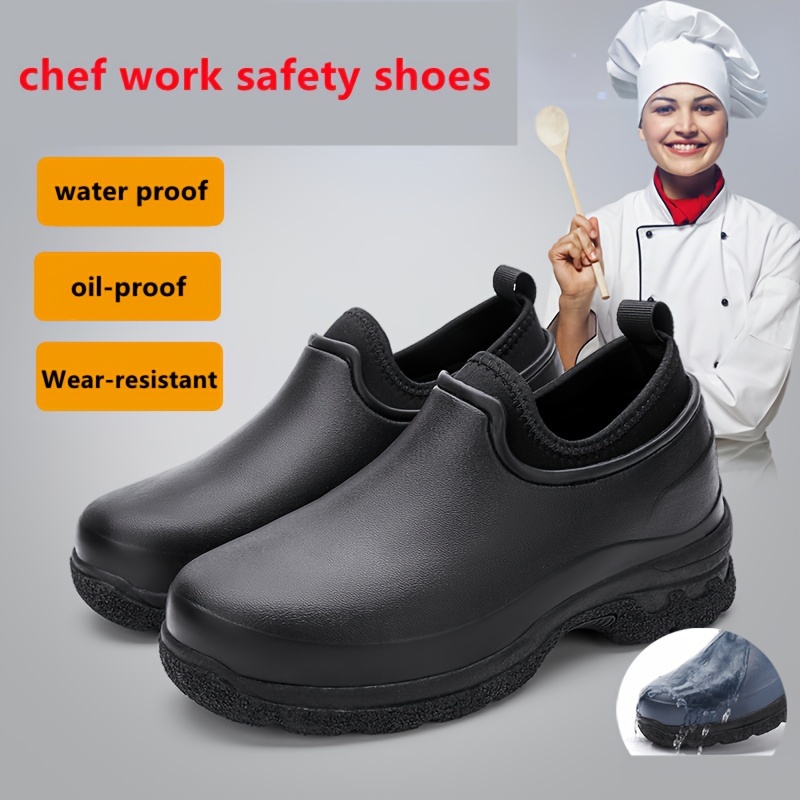 mens solid slip on waterproof oil proof chef shoes comfy non slip casual durable work shoes for mens outdoor activities details 1