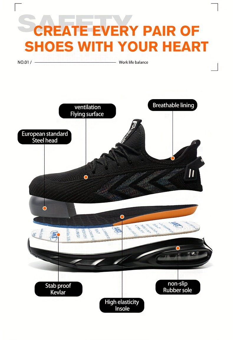 safety shoes puncture proof work shoes with air cushion industrial and construction site all seasons details 2