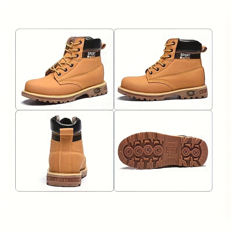 mens solid safety shoes comfy non slip casual lace up waterproof ankle boots for mens outdoor activities details 1