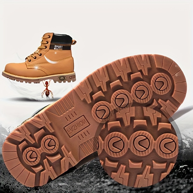 mens solid safety shoes comfy non slip casual lace up waterproof ankle boots for mens outdoor activities details 2