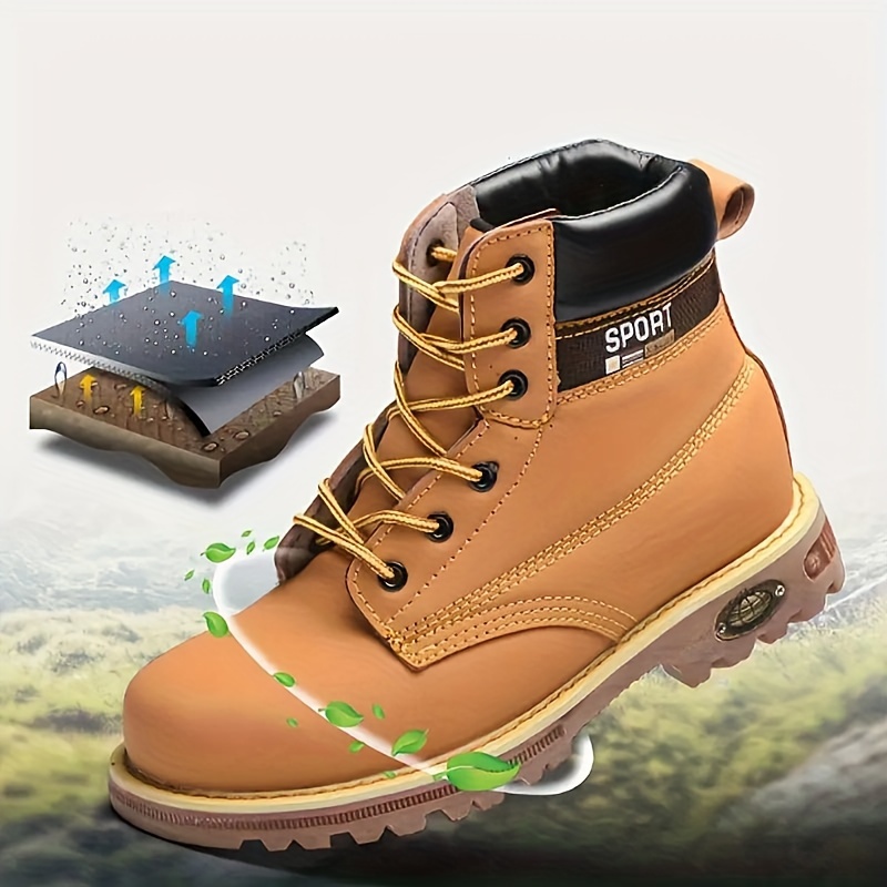mens solid safety shoes comfy non slip casual lace up waterproof ankle boots for mens outdoor activities details 4