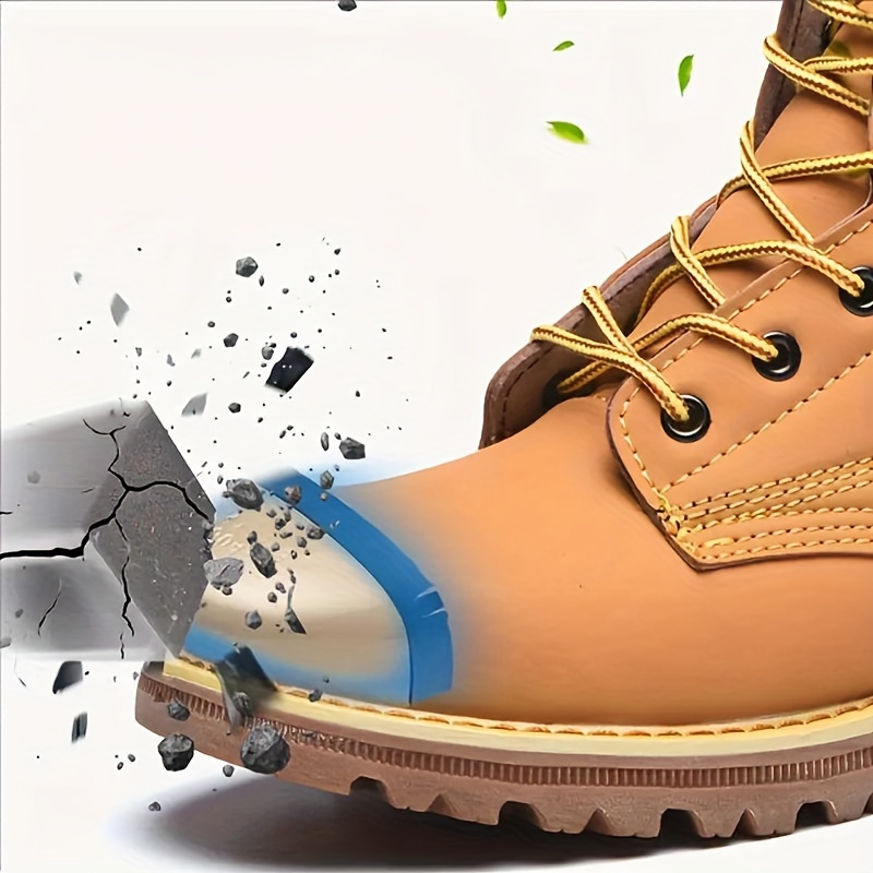 mens solid safety shoes comfy non slip casual lace up waterproof ankle boots for mens outdoor activities details 5