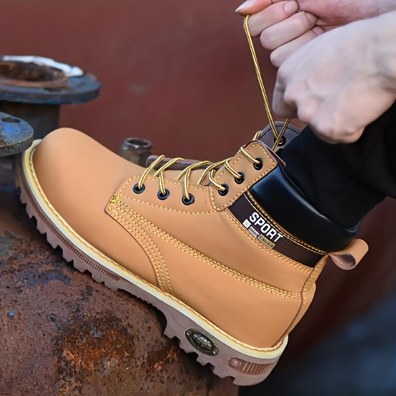 mens solid safety shoes comfy non slip casual lace up waterproof ankle boots for mens outdoor activities details 6