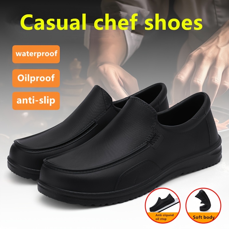 mens trendy solid slip on chef shoes comfy non slip casual durable eva work shoes for mens outdoor activities details 0