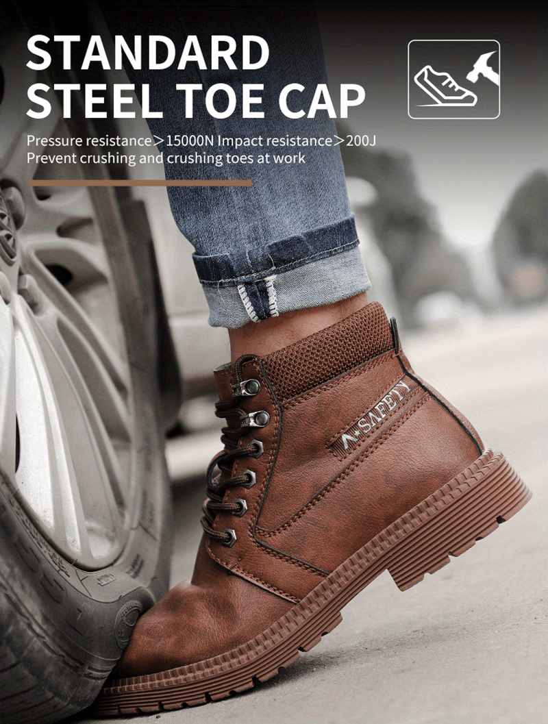 mens high top protective steel toe shoes lace up comfy sneakers perfect for constructional safety workout activities details 7