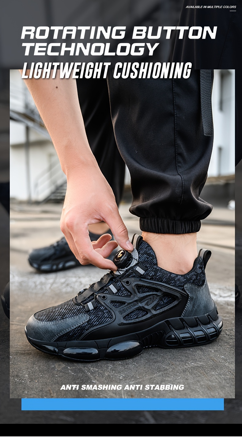 mens trendy steel toe work shoes with rotating buckle comfy non slip breathable shoes details 3