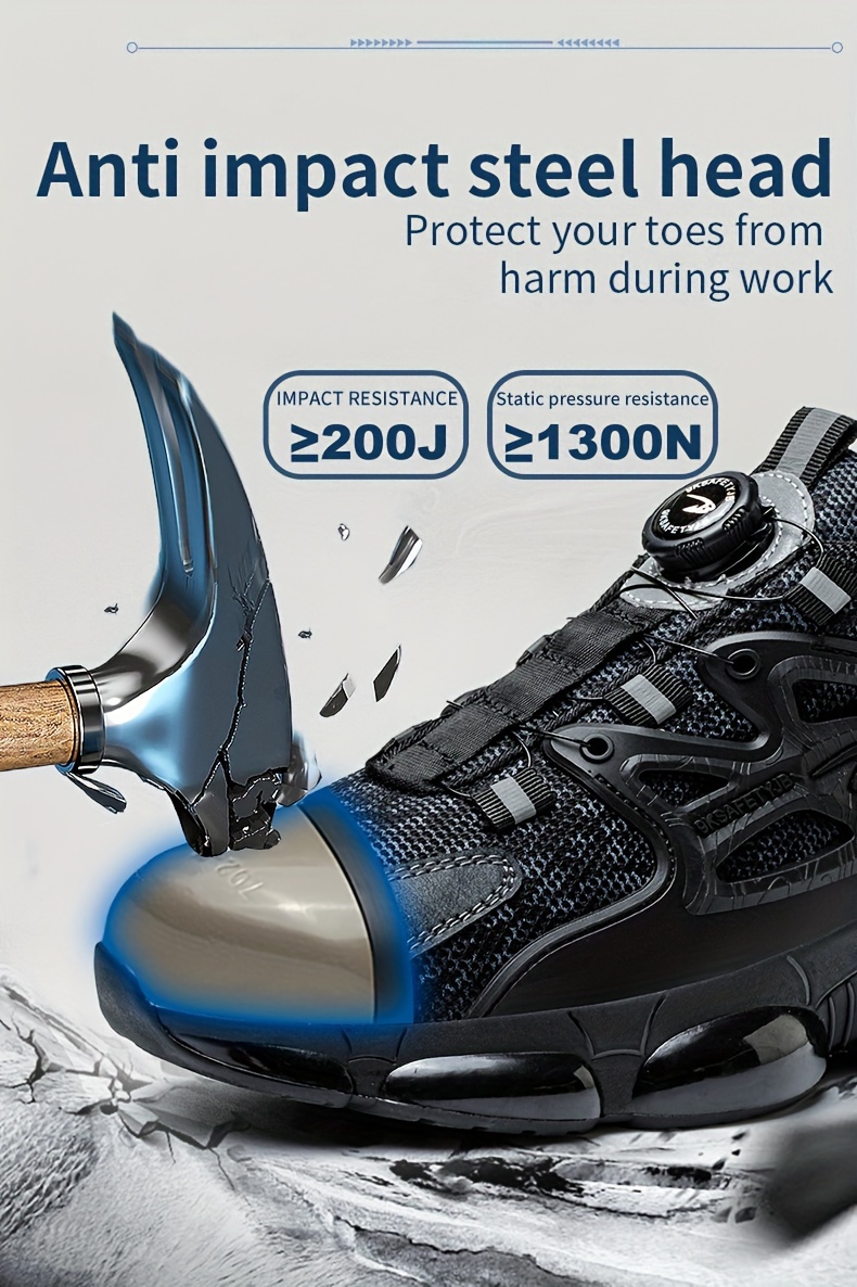 mens trendy steel toe work shoes with rotating buckle comfy non slip breathable shoes details 5