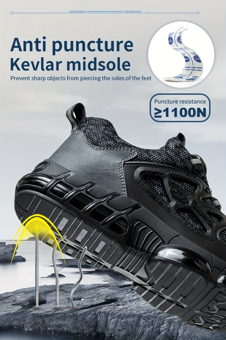 mens trendy steel toe work shoes with rotating buckle comfy non slip breathable shoes details 7