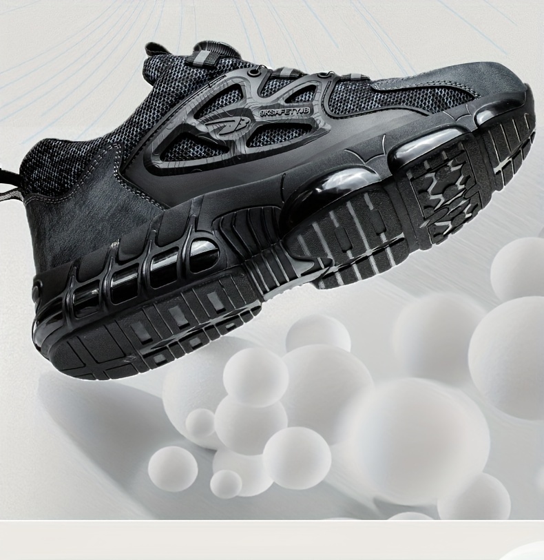 mens trendy steel toe work shoes with rotating buckle comfy non slip breathable shoes details 9