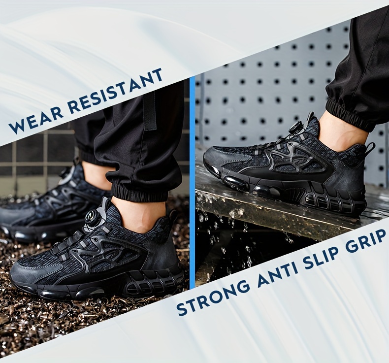 mens trendy steel toe work shoes with rotating buckle comfy non slip breathable shoes details 11