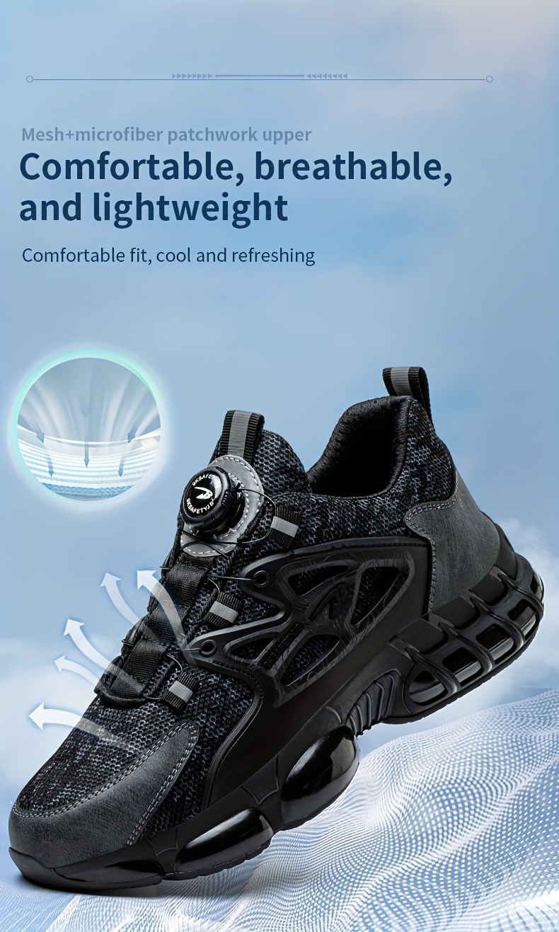 mens trendy steel toe work shoes with rotating buckle comfy non slip breathable shoes details 12
