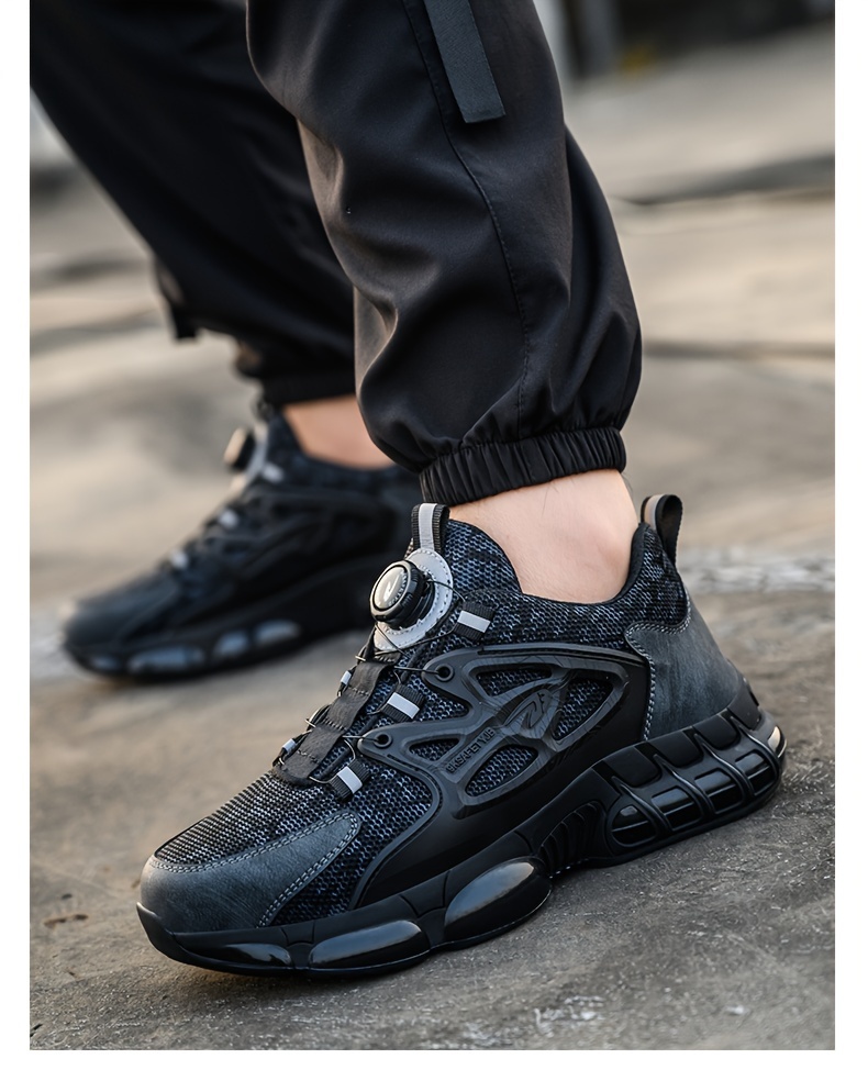 mens trendy steel toe work shoes with rotating buckle comfy non slip breathable shoes details 14