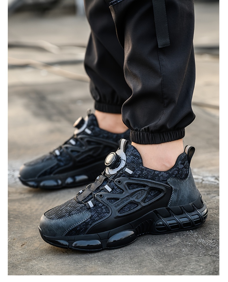 mens trendy steel toe work shoes with rotating buckle comfy non slip breathable shoes details 15