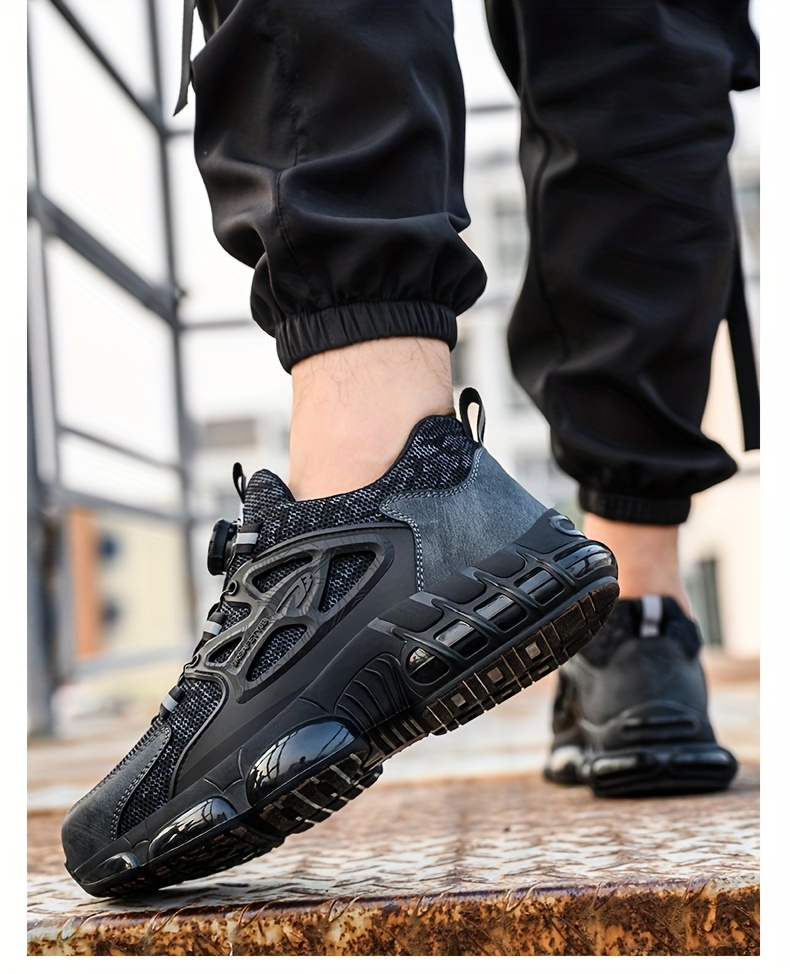 mens trendy steel toe work shoes with rotating buckle comfy non slip breathable shoes details 16
