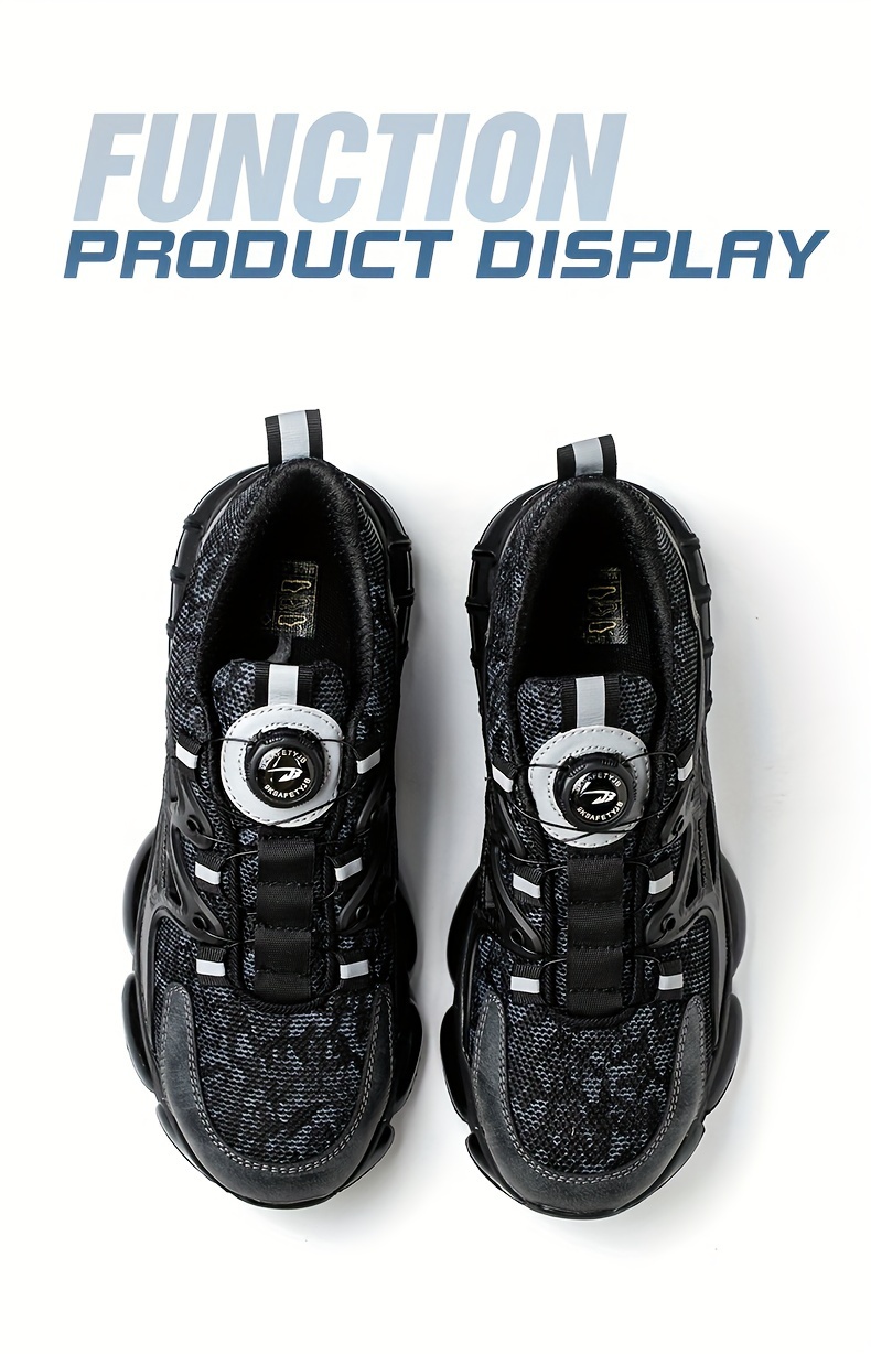 mens trendy steel toe work shoes with rotating buckle comfy non slip breathable shoes details 18