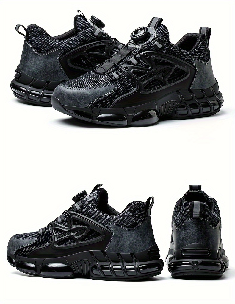 mens trendy steel toe work shoes with rotating buckle comfy non slip breathable shoes details 19