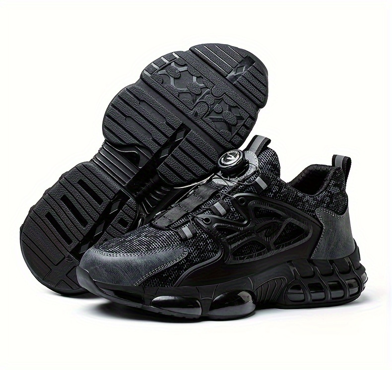 mens trendy steel toe work shoes with rotating buckle comfy non slip breathable shoes details 20