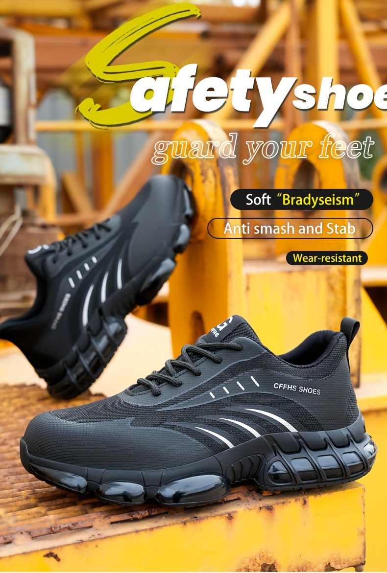 plus size mens protective steel toe shoes lace up comfy sneakers perfect for constructional safety workout activities details 0