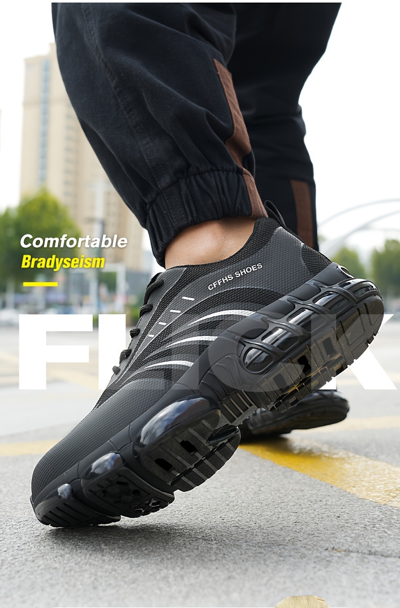 plus size mens protective steel toe shoes lace up comfy sneakers perfect for constructional safety workout activities details 1