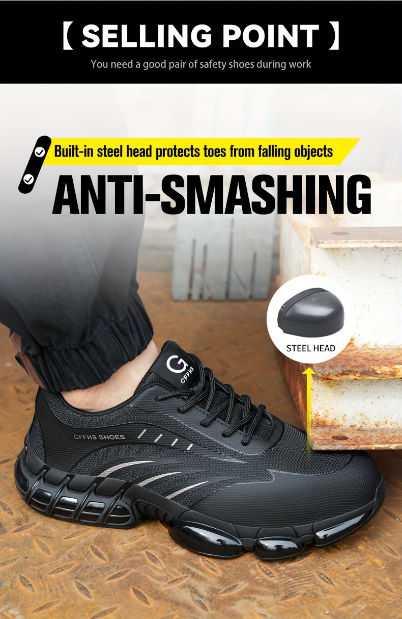plus size mens protective steel toe shoes lace up comfy sneakers perfect for constructional safety workout activities details 4