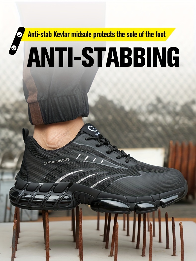 plus size mens protective steel toe shoes lace up comfy sneakers perfect for constructional safety workout activities details 5