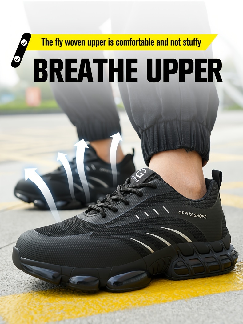 plus size mens protective steel toe shoes lace up comfy sneakers perfect for constructional safety workout activities details 7