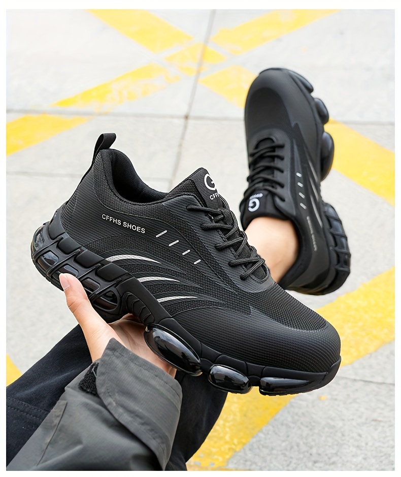 plus size mens protective steel toe shoes lace up comfy sneakers perfect for constructional safety workout activities details 11