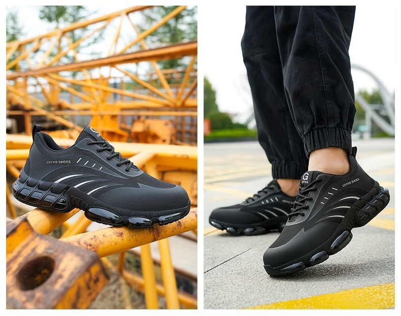 plus size mens protective steel toe shoes lace up comfy sneakers perfect for constructional safety workout activities details 13