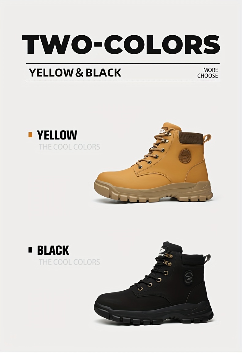 plus size mens trendy steel toe high top classic work boots comfy non slip durable shoes details 2