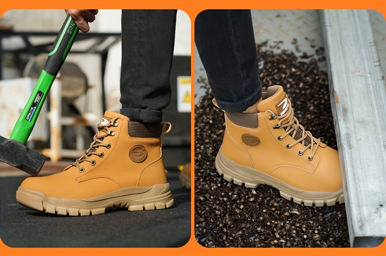 plus size mens trendy steel toe high top classic work boots comfy non slip durable shoes details 8
