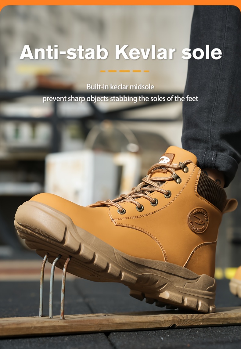 plus size mens trendy steel toe high top classic work boots comfy non slip durable shoes details 9