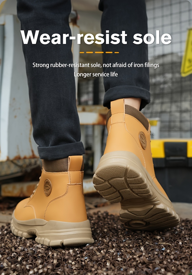 plus size mens trendy steel toe high top classic work boots comfy non slip durable shoes details 12